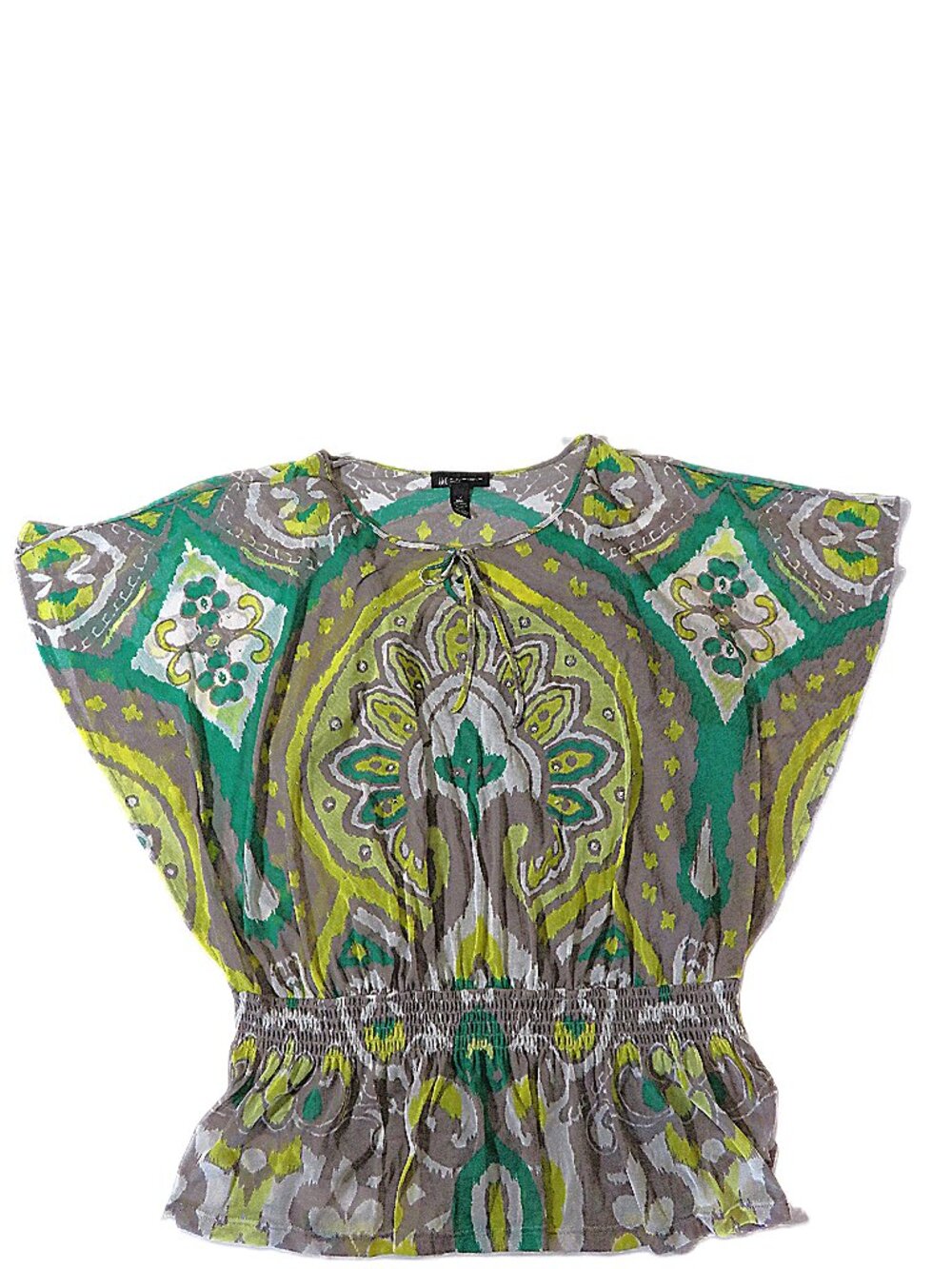 INC International Concepts 1X Green Paisley Sheer Blouse & Cami Set Rhinestone